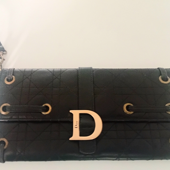 Christian Dior Cannage Vintage Wristlet Clutch Wallet  Black Leather (AUTHENTIC) - Picture 4 of 12